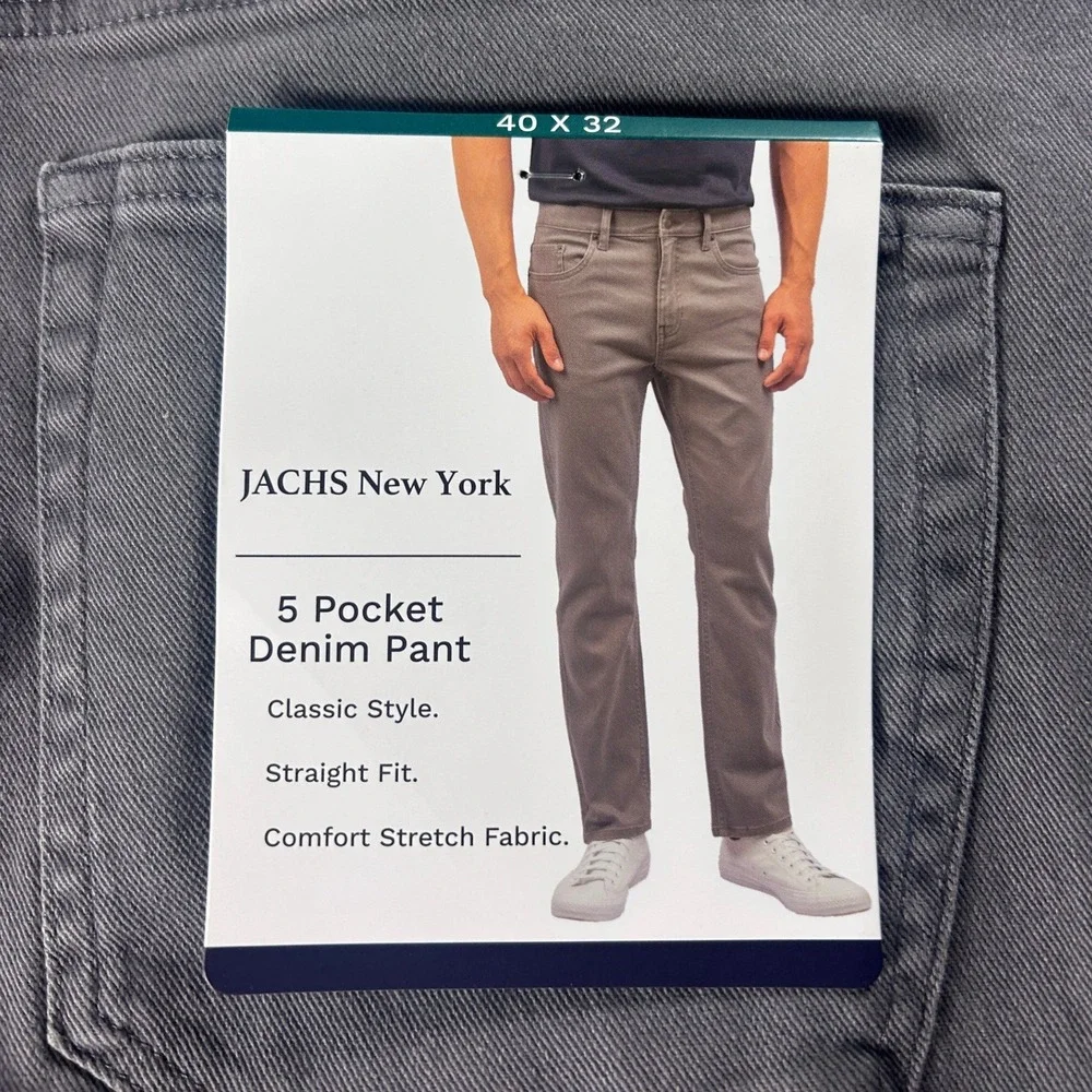 JACHS New York Mens Straight Fit 5 Pocket Denim Pant Grey 40x32 S26A-128-VES NWT